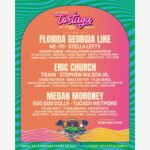 Official Tortuga Music Festival 2027 lineup poster naming Eric Church, Florida Georgia Line and Megan Moroney.
